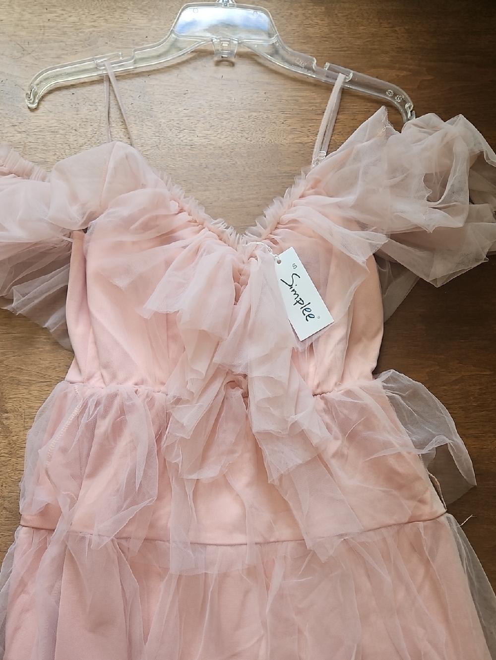 Simplee Apparel Blush Pink One-Shoulder Ruffle Tulle Dress